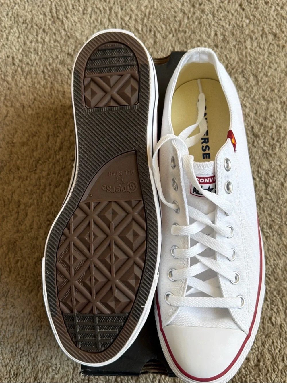 Converse White Low-Top Canvas Sneakers with Red Trim